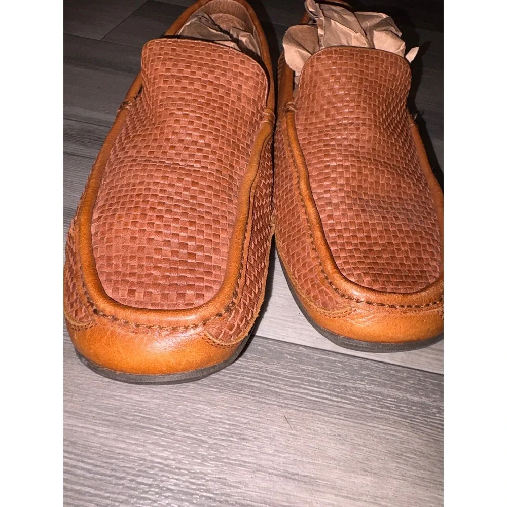 Tommy Bahama Naples Driver Mens 10.5M Woven Leather Loafers Brown TFM00030-282